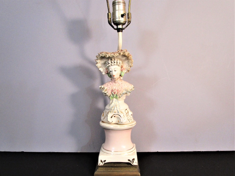 Vintage Cordey Victorian Woman Lamp Lady With Porcelain Lace Detail Hand Painted Paris Apartment Cottage Chic