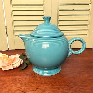 Vintage Homer Laughlin Fiestaware Large Teapot - Turquoise - Ring Handle - AS IS with Repair to Lid - Turquoise Blue Teapot