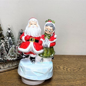 Vintage Skating Santa & Mrs. Claus Music Box - Rotating -  Plays "Skater's Waltz"- Christmas Music Box - Japan - AS IS