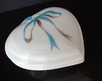 Vintage Limoge Heart Shaped Trinket Box - Hand Decorated - Limoge Porcelain Box - Made in France - Blue and Gold