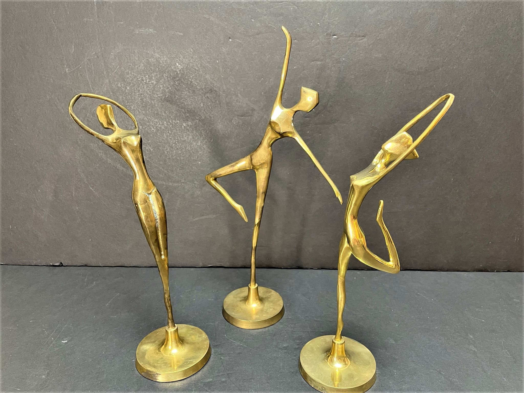 Vintage Mid Century Modern Brass Ballet Dancer Statues Set of 3 Vintage Brass  Dancers Minimalist Decor 