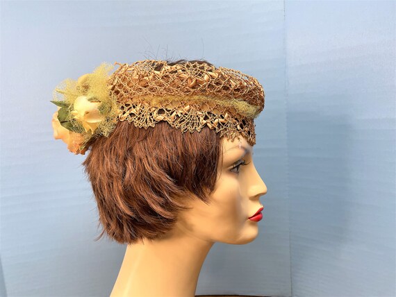 Vintage 1940's Open Crown Straw Halo Hat with Pin… - image 2