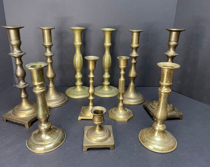 Vintage Brass Candlestick Collection Set of Eleven 11 Brass Candlestick