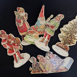 Vintage Merrimack Die Cut Cardboard Victorian Christmas Ornaments in Original Package - Gift Tags - Set of 6 - Double Sided - 1981