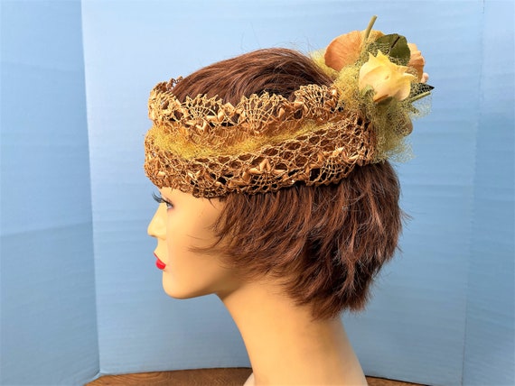 Vintage 1940's Open Crown Straw Halo Hat with Pin… - image 5