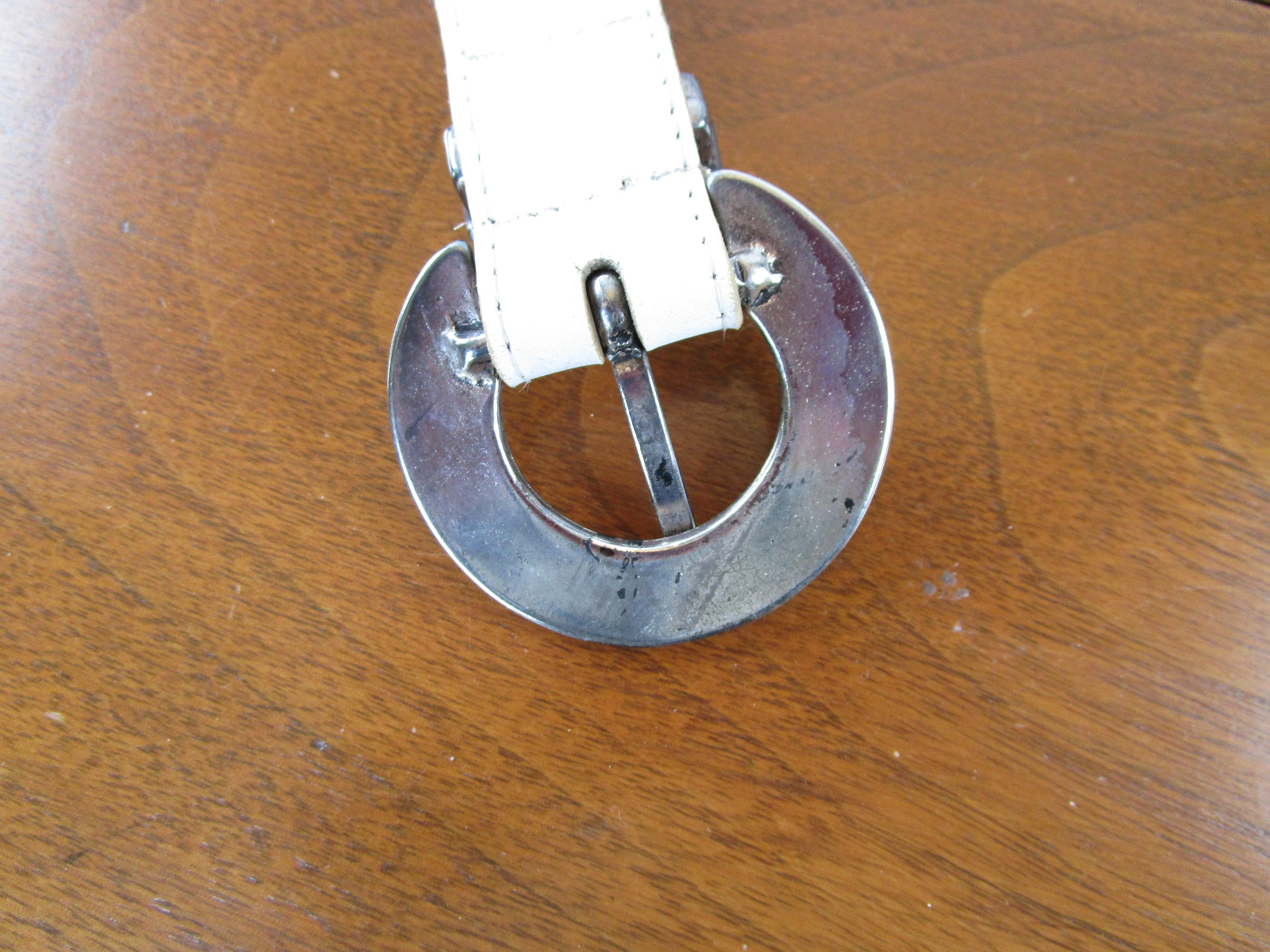 Vintage Leather Belt, Antiqued Silver Buckle & tip, southwestern style, white, S Vintage Sterling Silver Southwest Concho Belt on Leather | eBay main image 4