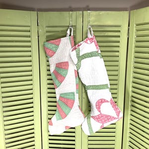 Vintage Applique Quilt Christmas Stocking - Antique Quilted Christmas Stocking - Your Choice - Shabby Chic Farmhouse/Cottage Christmas Decor