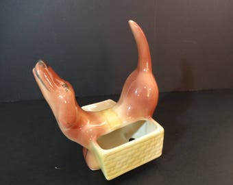 Vintage Planter Vase - Dachshund Planter - Vintage Garden Decor - McCoy - Weiner Dog Planter - Business Card Holder - Collectible Planter