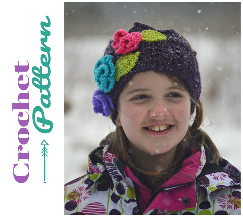 Crochet Pattern Crochet Flower Crochet Headband Crown Ear Warmer PDF Pattern Digital Download Winter Crown Ear Warmer Pattern
