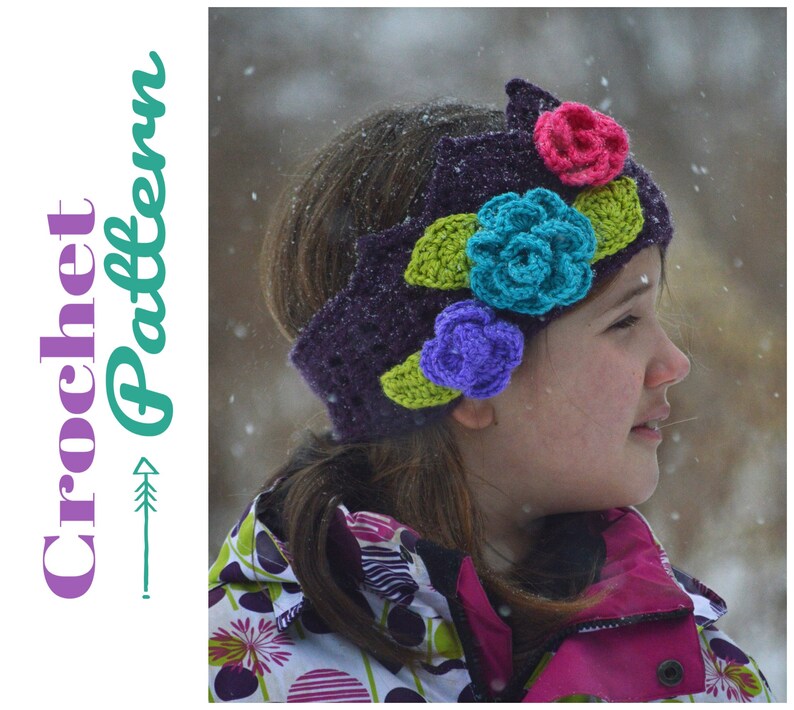 Crochet Pattern Crochet Flower Crochet Headband Crown Ear Warmer PDF Pattern Digital Download Winter Crown Ear Warmer Pattern