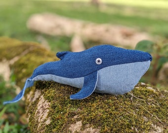 Upcycled Denim Baby Whale Stuffed with Plastic