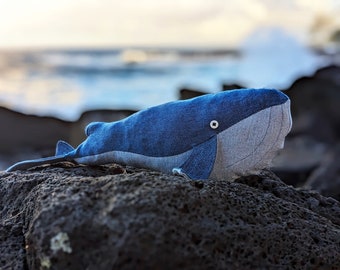 Upcycled Denim Whale Stuffed With Plastic