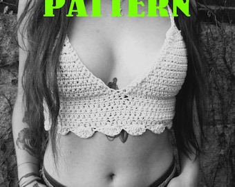 PATTERN: Racerback Scalloped Hippie Bohemian Crop Top - Small Medium Large
