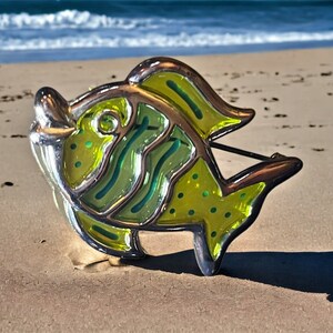 Plique a Jour Fish Brooch: Vintage Resin