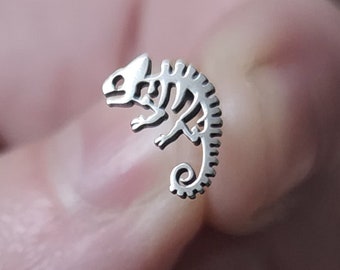 Chameleon Skeleton Silhouette Stud | Tragus Earring | Nose Stud | Helix Earring | Nickel-free | Flexible Push-fit Backing | Sold Singly