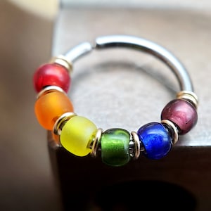 Rainbow Nose Ring - Nickel-Free Nose Hoop - Nickel-Free Nose Jewelry - Sold Individually - 20G Beaded Nose Piercing Jewelry