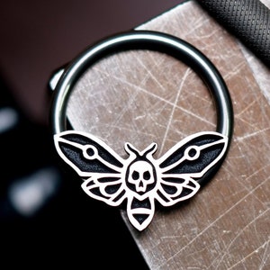 Death Moth Ring for Septum & Daith Piercings, Skull Hawkmoth Captive Bead Ring, Conch Earring, Sold Individually, Nickel-Free, 16 Gauge