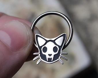 Cat Skull Septum Ring, Captive Bead Ring, Cat Skull Cartilage Earring, Sold Individually, Nickel-Free, 16G, Made to Order