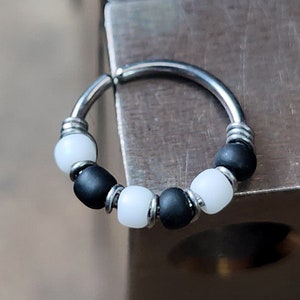 Checkered - Black + White Nose Ring, Nickel-Free Nose Hoop, Sold Individually, 20G Beaded Nose Piercing Jewelry