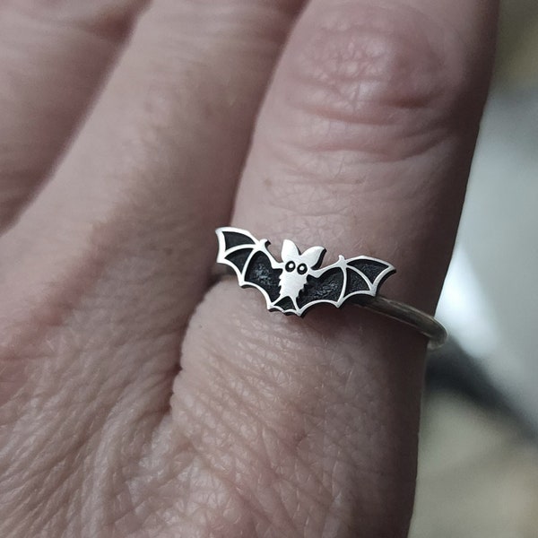 Halloween Bat Ring, Sterling Silver Bat Ring, Goth Jewelry, Nickel-Free, Stackable Silver Ring, Bat Wing Jewelry