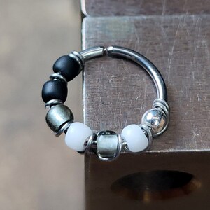 Black, White + Grey Nose Ring, Nickel-Free Nose Hoop, Sold Individually, 20G Beaded Nose Piercing Jewelry