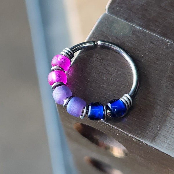 Bisexual Flag Colors Nose Ring - Pink, Purple & Blue - Nickel-Free Nose Hoop - Sold Individually - 20G Beaded Nose Piercing Jewelry
