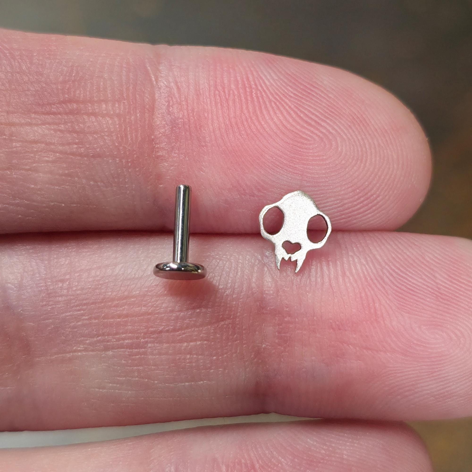 Cat Skull Silhouette Stud for Helix, Tragus, Conch + Nose Piercings | Threadless Titanium Backing | Sold as Singles (Add two for a pair)