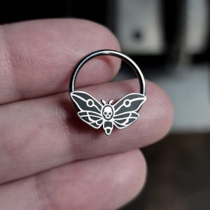 16G Skull Moth Septum Ring - Death Moth (Old Design) - Sold Individually - Skull Hawkmoth - Nickel-Free Earring