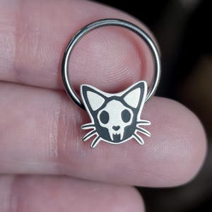 Cat Skull Septum Ring, Captive Bead Ring, Cat Skull Cartilage Earring, Sold Individually, Nickel-Free, 16G, Made to Order