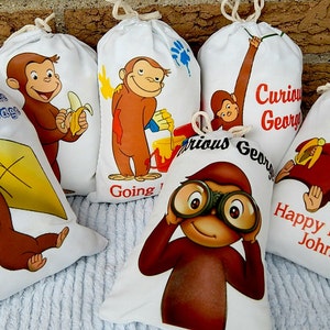 6 Birthday Favor Bags Curious George Great for Gifts and treats can be Personalized 6" X 8" Set of 6 bags per order