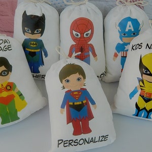 6 SuperHero Birthday Party Favor Bags Super Heroes group 1 Super Kids  can be Personalized 6" X 8" set of 6 bags per set