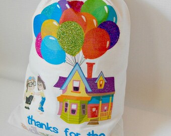 6 UP Birthday favor Bags UP Movie Adventure treat and gift bags Glitter Balloons Large 6" X 8" size bags set of 6 bags per order