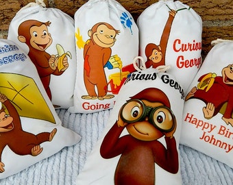 6 Birthday Favor Bags Curious George Great for Gifts and treats can be Personalized 6" X 8" Set of 6 bags per order