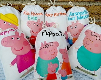 7 Peppa Pig Birthday Favor bags Cartoon Party Bags Great for Gifts and treats can be personalized 6" x 8" Set of 7 bags per order