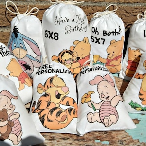 9 Baby Winnie the Pooh and friends Favor bags Birthday party bags Can be personalized 6" X 8" Set of 9 bags per order