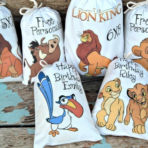 6 Lion King Favor bags classic Movie Birthday party bags Lion King and friend Can be personalized 6" X 8" Set of 6 bags per order