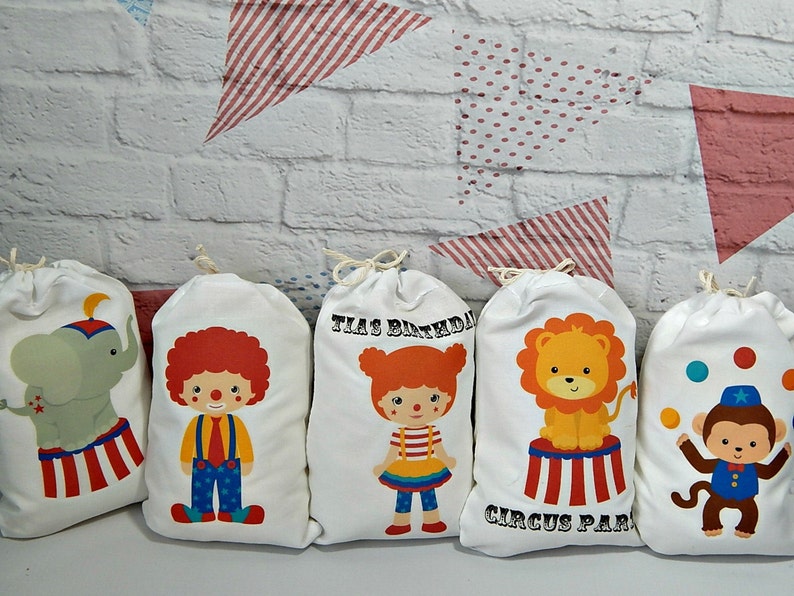 9 Circus Birthday Party Favor Bags Great for Treat or Gift Bags Personalized 6 X 8 Set of 9 bags per order image 3