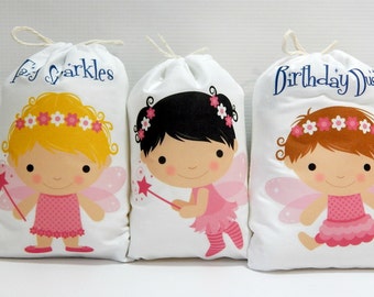 6 Fairy Favor Bags Princess Girls Birthday/ Baby Shower Bags great for Treats or gifts Personalized 6" X 8" Set of 6 bags per order