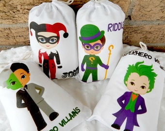 8 Super Heroes Villains Favor Party Bags Birthday For Treat's or gifts can be Personalized 6" X 8" Set of 8 per order