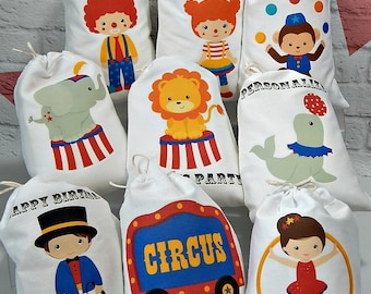 9 Circus Birthday Party Favor Bags Great for Treat or Gift Bags Personalized 6" X 8" Set of 9 bags per order