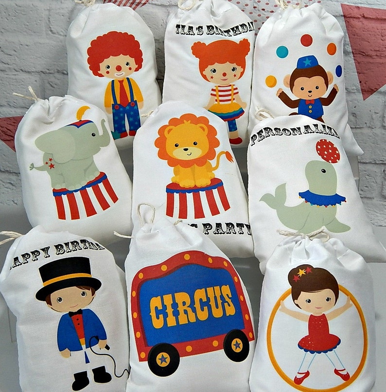 9 Circus Birthday Party Favor Bags Great for Treat or Gift Bags Personalized 6 X 8 Set of 9 bags per order image 1
