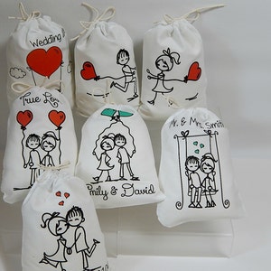 7 Wedding Favor Bags Loving Couple Bridal shower Great for Gifts or Candy bags can be personalized 6 X 8 Set of 7 bags per order image 2