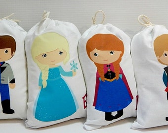 6 Frozen Disney Favor bags Elsa, Anna  and Friends Birthday Party gifts or treats Personalized 6" X 8" Set of 6 bags per order