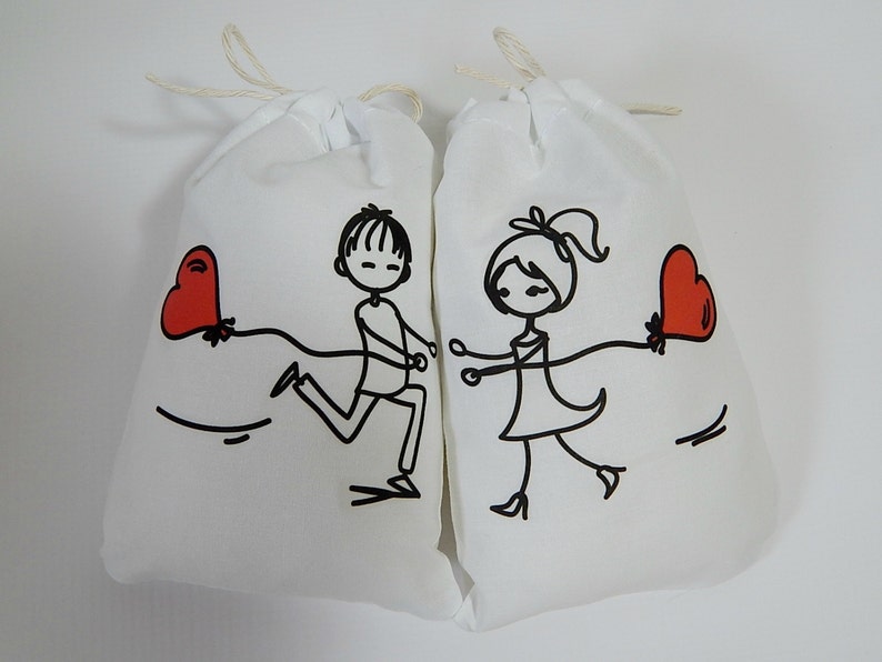 7 Wedding Favor Bags Loving Couple Bridal shower Great for Gifts or Candy bags can be personalized 6 X 8 Set of 7 bags per order image 4
