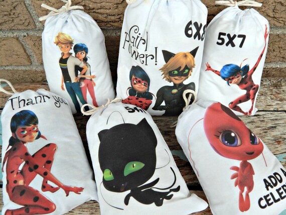 6 Miraculous Ladybug And Cat Noir Favor Bags Cartoon Birthday Party Bags Can Be Personalized 5 X 7 Or 6 X 8 Set Of 6 Bags Per Order