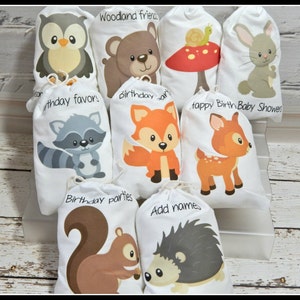 9 Forest Woodland Animals Favor bags Baby Shower and Birthday's for treats and gifts can be Personalized 6 X 8 Set of 9 bags per order image 3