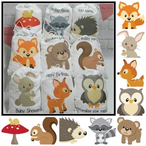 9 Forest Woodland Animals Favor bags Baby Shower and Birthday's for treats and gifts can be Personalized 6 X 8 Set of 9 bags per order image 2