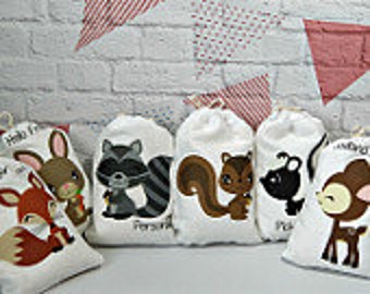 6 Forest Animals Woodland group 2 Favor bags Birthday's for treat and gift Personalized 6" X 8" Set of 6 bags per order