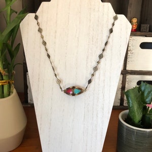 Tibetan Coral Turquoise Inlay Necklace - 23 inch
