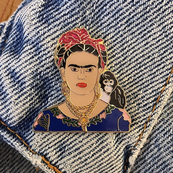 Artist Frida Enamel Pin with Monkey